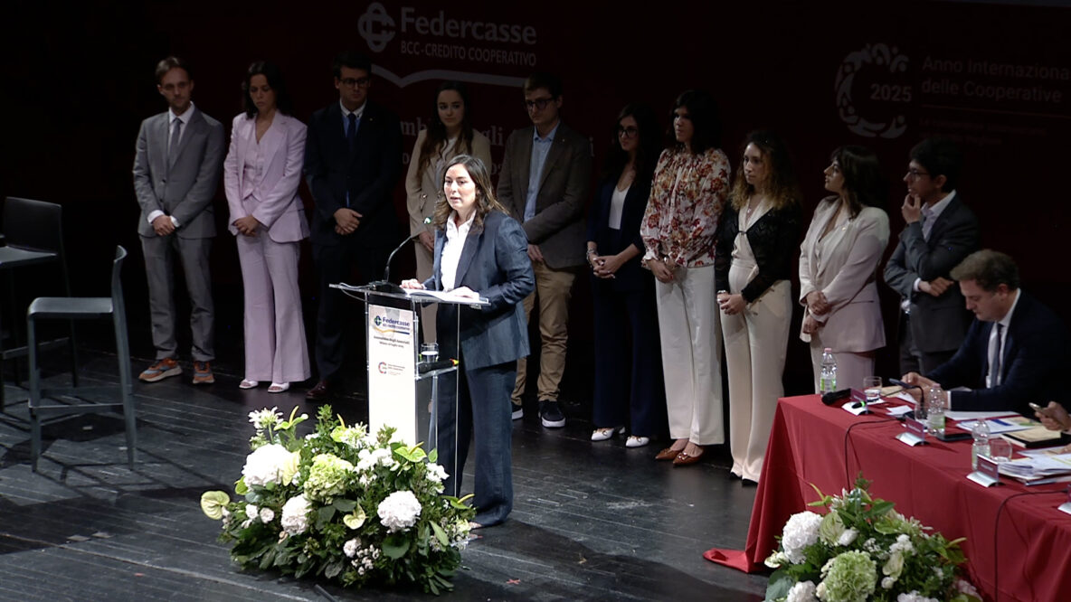 Giulia Pittatore, Presidente del Comitato di Coordinamento della Rete delle Giovani Socie e Giovani Soci del Credito Cooperativo, all'Assemblea di Federcasse